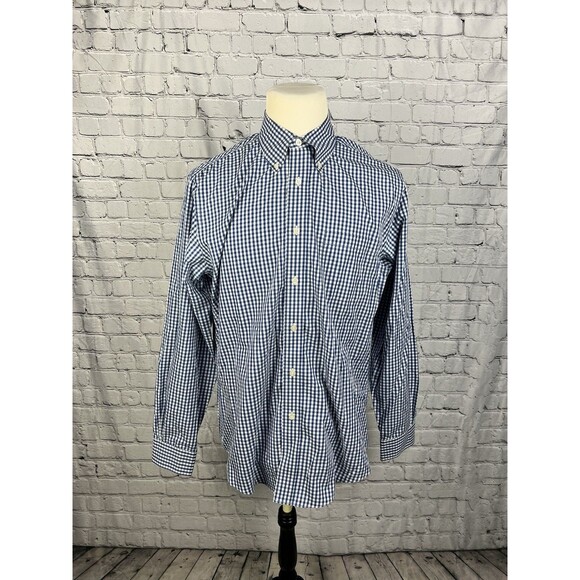 Brooks Brothers Regent Men’s SZ L Long Sleeve Button Down Shirt Blue,White Check - Picture 1 of 8